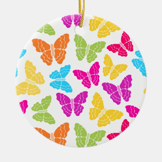 Modern Vibrant Rainbow Butterfly Cute Pattern  Ceramic Ornament (Front)