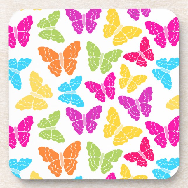 Modern Vibrant Rainbow Butterfly Cute Pattern  Coaster (Front)