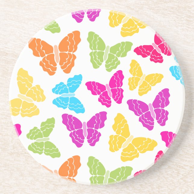 Modern Vibrant Rainbow Butterfly Cute Pattern  Coaster (Front)