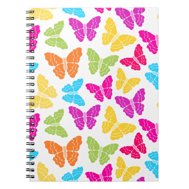 Modern Vibrant Rainbow Butterfly Cute Pattern  Notebook (Front)