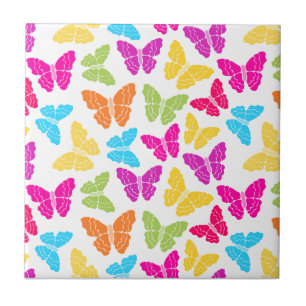 Modern Vibrant Rainbow Butterfly Cute Pattern Tile