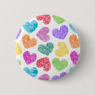 Modern Vibrant Rainbow Doodle Hearts Cute Pattern 6 Cm Round Badge
