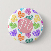Modern Vibrant Rainbow Doodle Hearts Monogrammed