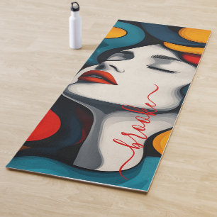 Modern Vibrant Retro Face Monogram Yoga Mat