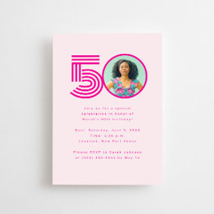 Modern Vibrant Retro Photo 50th Birthday Milestone Invitation