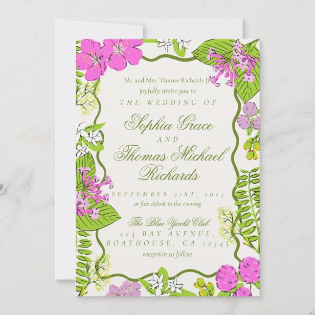 Modern Vibrant Tropical Botanical Wedding Invitation (Front)