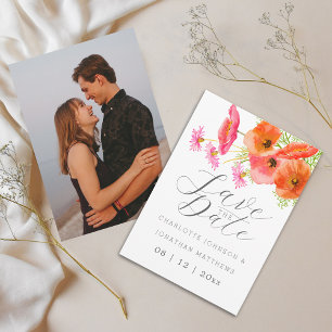 Modern Vibrant Watercolor Floral Photo Wedding Save The Date