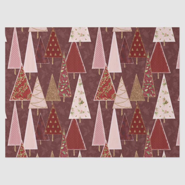 Modern Victorian Christmas Tree Gold Burgundy Pink Tissue Paper (Front)