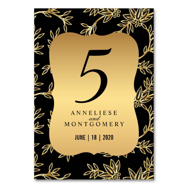 Modern Victorian Gold Floral Table Number (Front)
