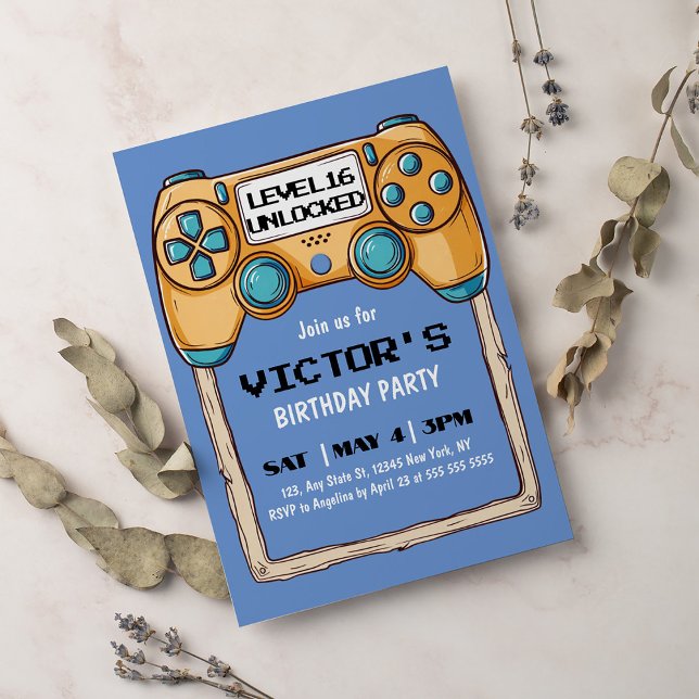 Modern Video Game Aqua Kids Birthday Party Invitation (Creator Uploaded)