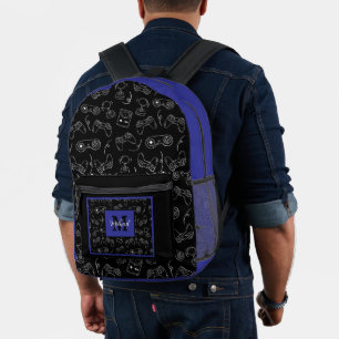 Modern Video Game Controller Gamer Monogram Name Printed Backpack
