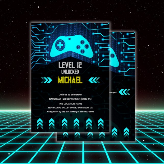 Modern Video Game Level Up Birthday Party Invitation (Video game birthday party invitation)