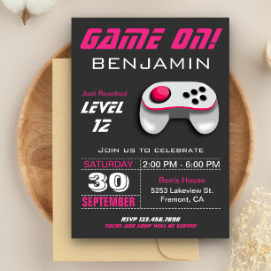 Modern Video Game Pink Kids Birthday Party Invitation