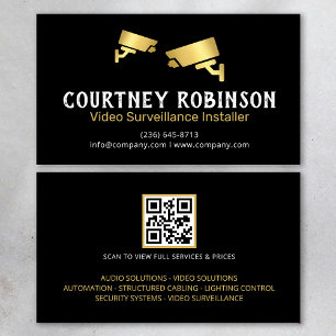 Modern Video Surveillance Installer QR Code Business Card