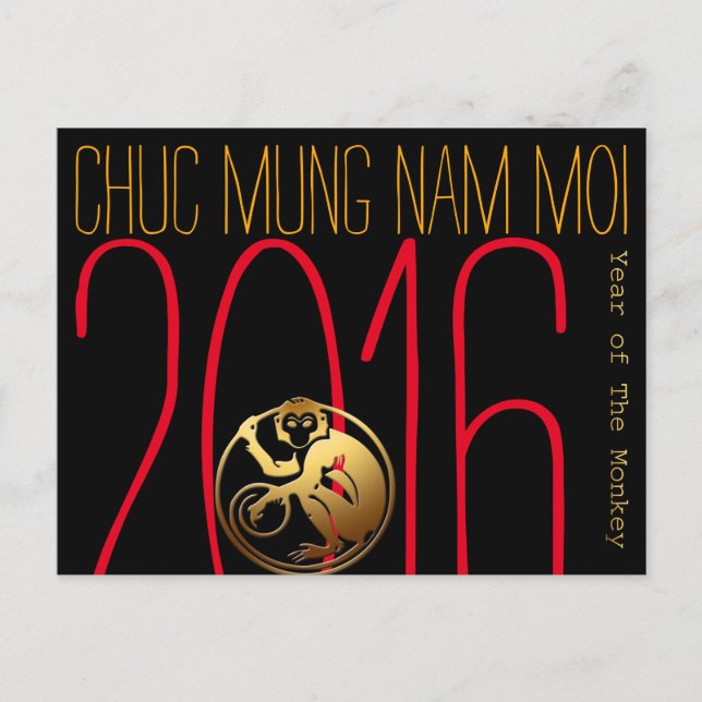 Modern Vietnamese Monkey New custom Year HHP Holiday Postcard (Front)