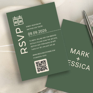 Modern Vietnamese Wedding RSVP card With QR code