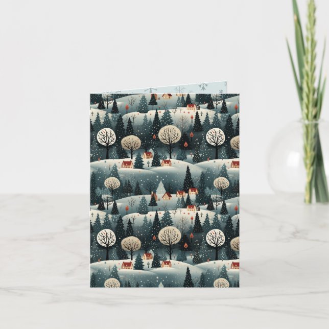 Modern Village Landscape Christmas Card (Front)