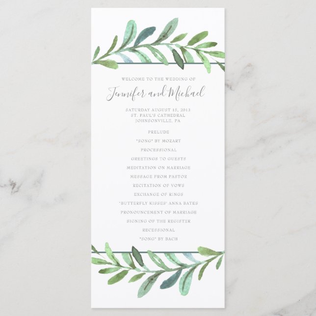 Modern Vines Botanical Wedding Program (Front)