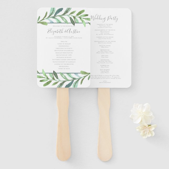 Modern Vines Botanical Wedding Program Fan (Front and Back)