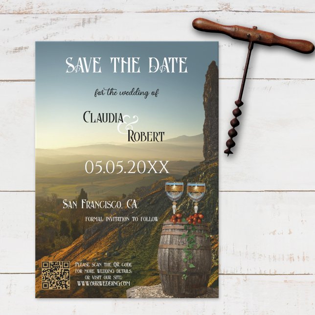 Modern Vineyard or Winery QR Save the Date Card (Creator Uploaded)