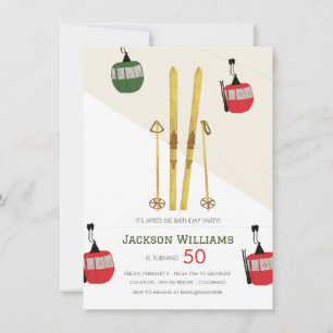 Modern Vintage Aprés Ski Skiing Birthday Invitation