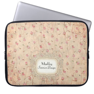 Modern Vintage Art Roses Tea Stained Aged Crackle Laptop Sleeve