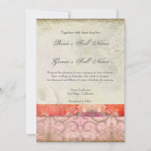 Modern Vintage Baroque Swirls Wedding Dreams, Pink Invitation