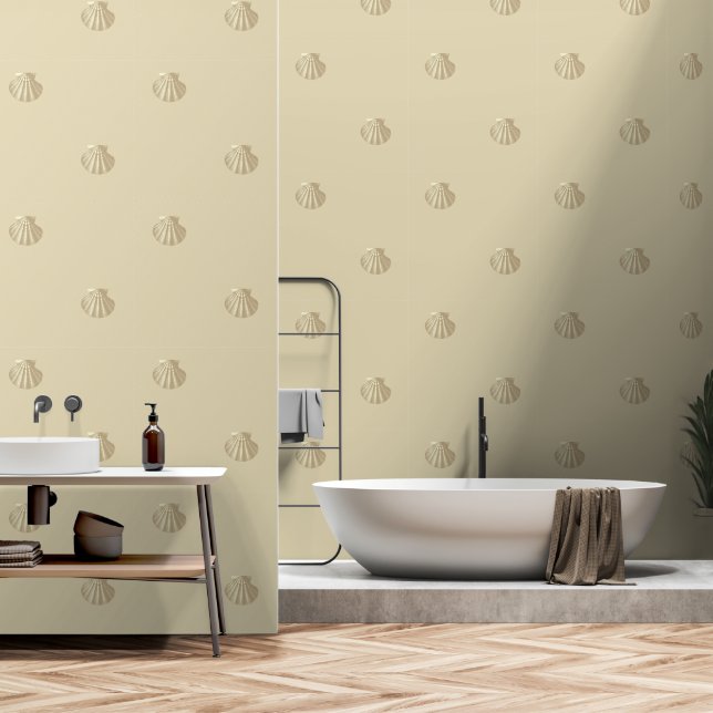 Modern Vintage Beige Brown Shells Wallpaper (Bathroom)