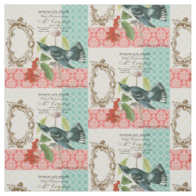 Modern Vintage Bird fabric (Swatch)