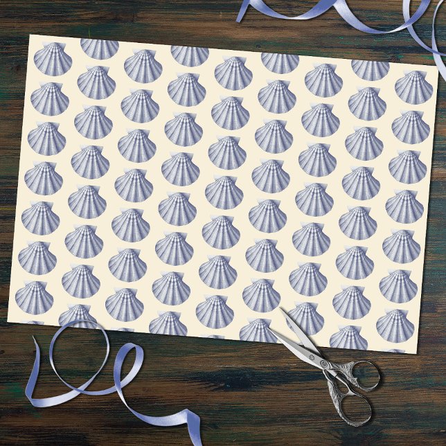 Modern Vintage Blue Beige Shells Tissue Paper (Creator Uploaded)