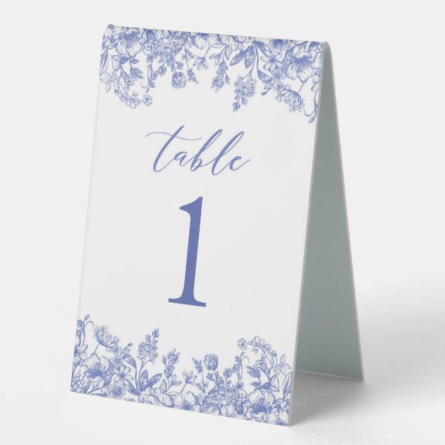 Modern Vintage Blue Floral Table Tent Sign (Front)