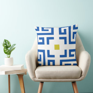 Modern Vintage Boho blue & yellow basic Pattern Cushion