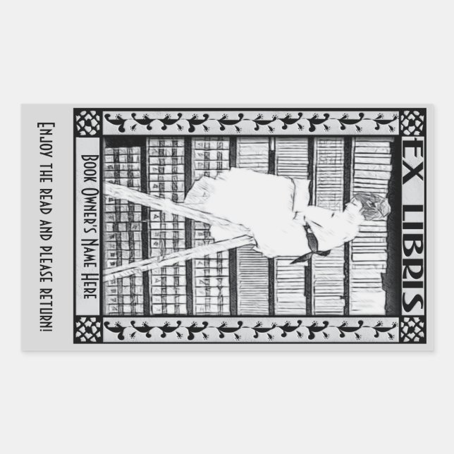 Modern Vintage Bookplate v3 PERSONALIZED Rectangular Sticker (Front)