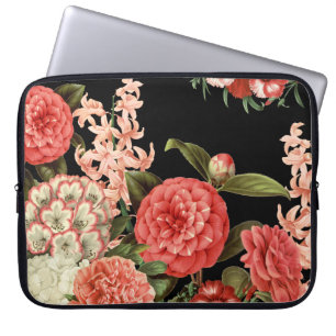 modern vintage botanical pink flowers laptop sleeve