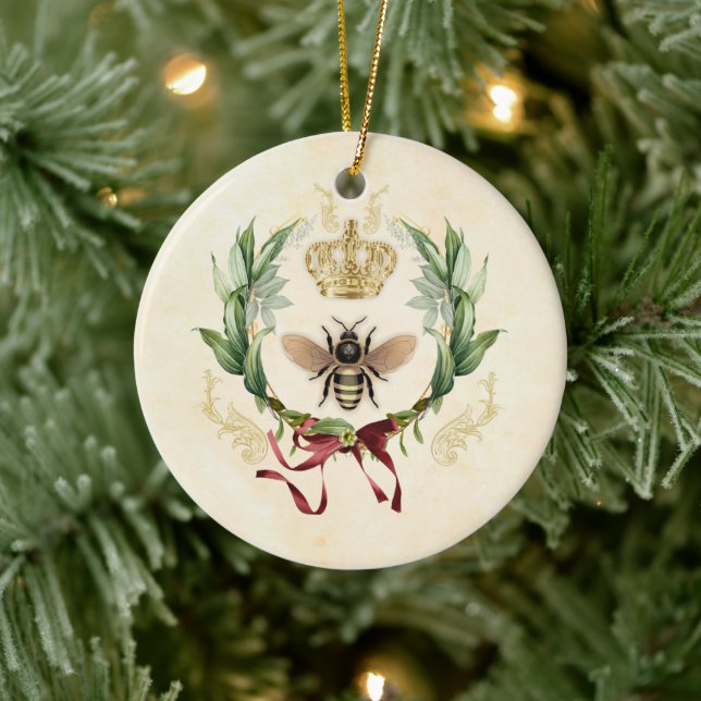 Modern Vintage Botanical Queen Bee Ceramic Ornament (Tree)