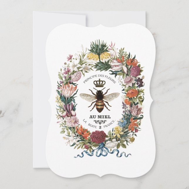 MODERN VINTAGE BOTANICAL QUEEN BEE INVITATION (Front)