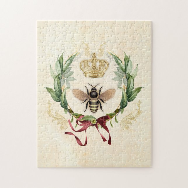 Modern Vintage Botanical Queen Bee Jigsaw Puzzle (Vertical)
