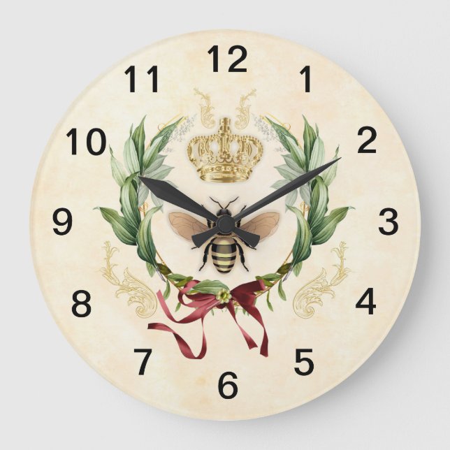 Modern Vintage Botanical Queen Bee Large Clock (Front)