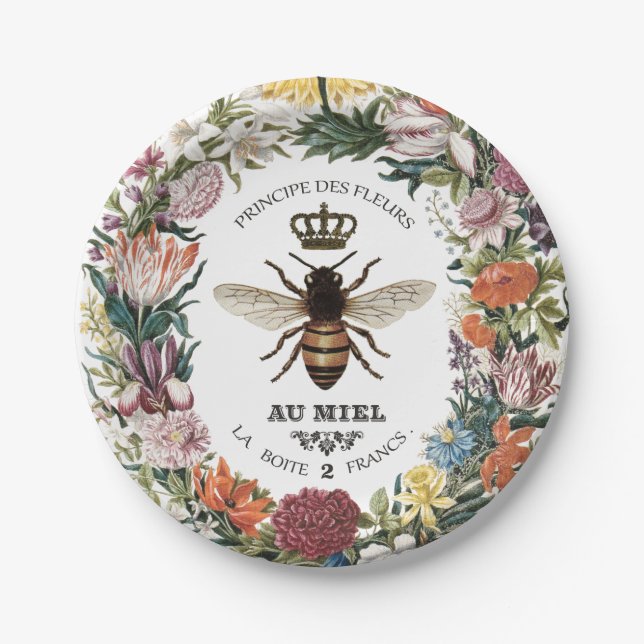 MODERN VINTAGE BOTANICAL QUEEN BEE PAPER PLATE (Front)