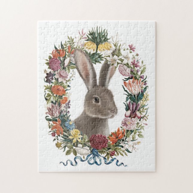 Modern Vintage botanical rabbit jigsaw puzzle (Vertical)