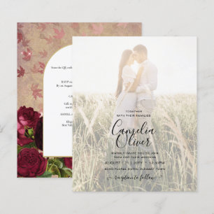 Modern Vintage Botanical Red Roses Wedding Invite
