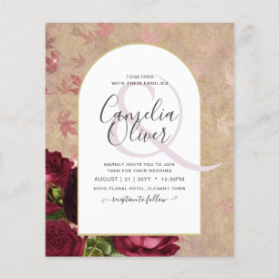 Modern Vintage Botanical Red Roses Wedding Invite Flyer