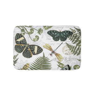 modern vintage butterflies and dragonflies bath mat