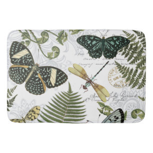 modern vintage butterflies and dragonflies bath mat