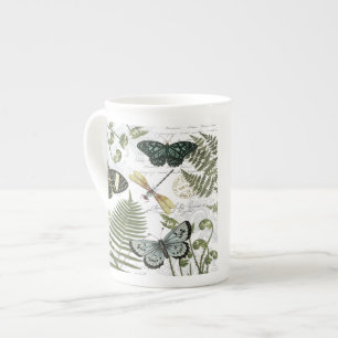 modern vintage butterflies and dragonflies bone china mug