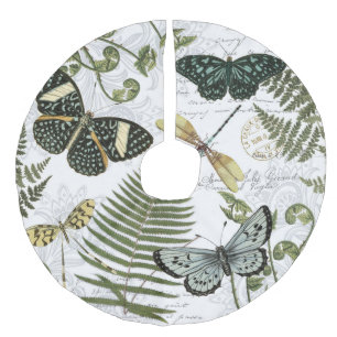 modern vintage butterflies and dragonflies faux linen tree skirt
