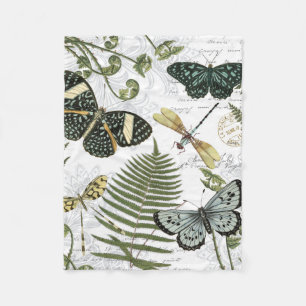 modern vintage butterflies and dragonflies fleece blanket