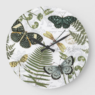 modern vintage butterflies and dragonflies large clock