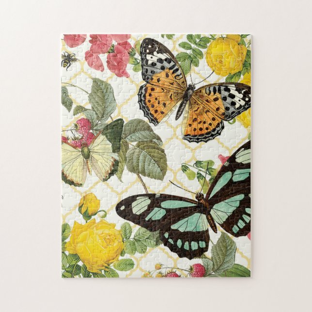 modern vintage butterfly garden jigsaw puzzle (Vertical)