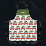 Modern vintage camper van Christmas tree family Apron<br><div class="desc">Get in the festive mood with this fun watercolor camper van and christmas tree design. A beautiful hand painted green tree, gives a traditional rustic feel, which is complimented by modern, trendy, bold script font. The text can be personalised with your family name to make it extra special. part of...</div>